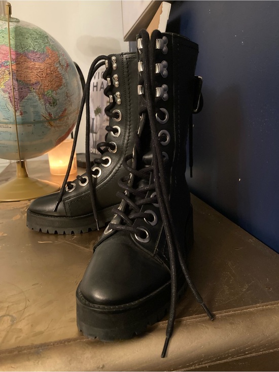 The Kooples Shoes - The Kooples Black Lace-Up Platform Combat Boots